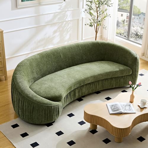 WILLIAMSPACE 93.6" Curved Sofa, Modern Upholstered Boucle Curved Couch with 3 Throw Pillows, 3-Seat Sofa Couch for Living Room, Apartment (Beige)
