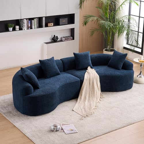 WILLIAMSPACE 132" Oversize Curved Sofa Couch for Living Room, Modern Luxury 2 Pieces Upholstered Cloud Sofa Curved Couch with Half Moon Design, Velvet 6 Seater Sofa for Apartment, No Assembly, Orange