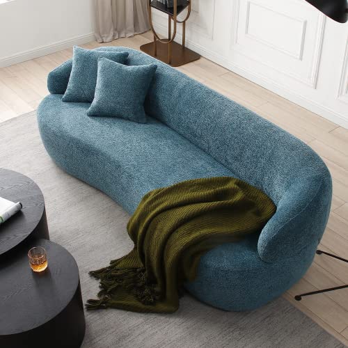 WILLIAMSPACE 93.6" Curved Sofa, Modern Upholstered Boucle Curved Couch with 3 Throw Pillows, 3-Seat Sofa Couch for Living Room, Apartment (Beige)