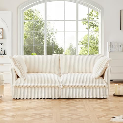 120" Corduroy Sectional Sofa with Ottoman, 3-Seater, Green