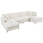 128" U-Shaped Modular Sectional Sofa, Modern Cloud Couch with Solid Wood Frame, Oversized Chenille Fabric Sleeper Sofa Couches with 2 Ottoman Chaise & Washable Covers