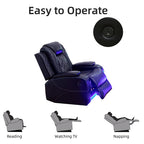 Power Recliner Sofa Set with LED Light, Black Leather Sectional Sofa and Chair Set, Living Room Furniture Sets, Modern Power Reclining Sets with Storage Console for House