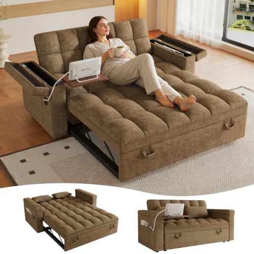 100" Convertible Sectional Sofa Bed, Pull Out Couch Bed with Storage Chaise, Table Board, USB Ports & Cup Holder, 7-Seater Modular Corduroy Sofa Bed, Reclining Sectional Couch for Living Room, Black