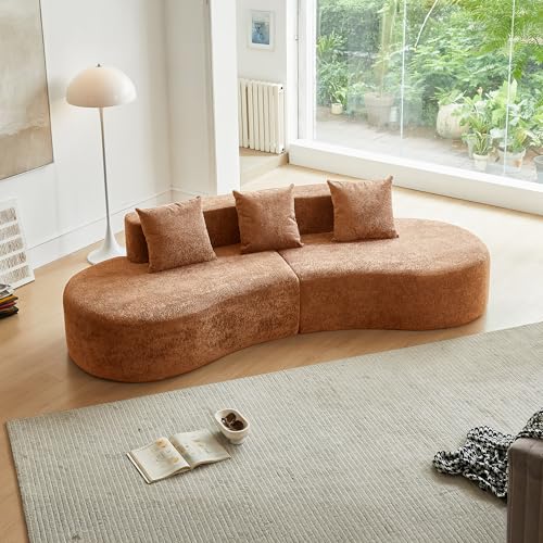 109" Oversized Curved Sectional Sofa – Modern Luxury Velvet Cloud Couch, Deep Seat Memory Foam Curved Couch with 3 Pillows, Compressed Boneless Sofa for Living Room, Apartment, Office, Blue