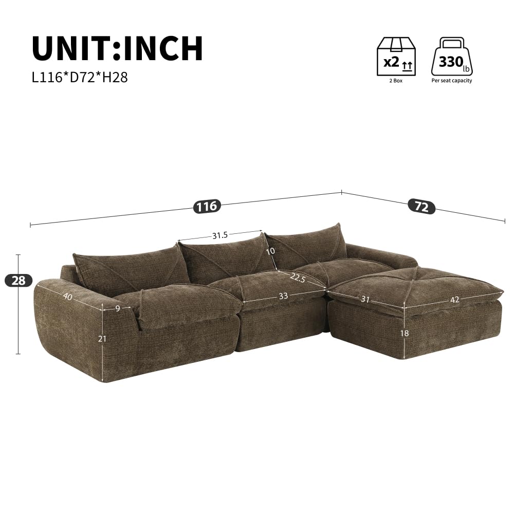 [VIDEO]116'' Fully Compressed Sofa with High Density Foam, Integrated Backrest&Seat Cushion, Decorative Edging, Legless Design Without Frame, No Assembly Required, Free Combination, Particle Chenille