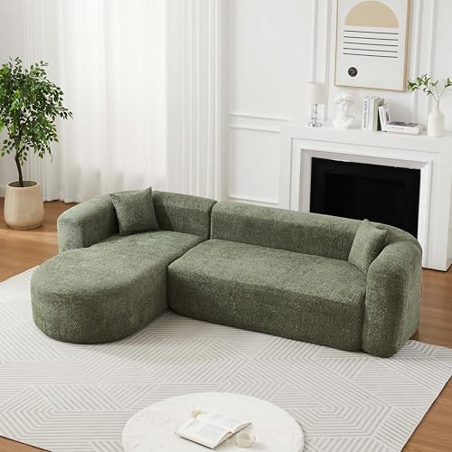 WILLIAMSPACE 109.4" Cloud Sectional Sofa Couch with Curved Chaise & Back, Modern Comfortable Foam Floor L-Shape Sofa 4 Seater Couch for Living Room Apartment, No Assembly (Left-Facing Chaise, Beige)