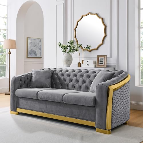 WILLIAMSPACE 132" Oversize Curved Sofa Couch for Living Room, Modern Luxury 2 Pieces Upholstered Cloud Sofa Curved Couch with Half Moon Design, Velvet 6 Seater Sofa for Apartment, No Assembly, Orange