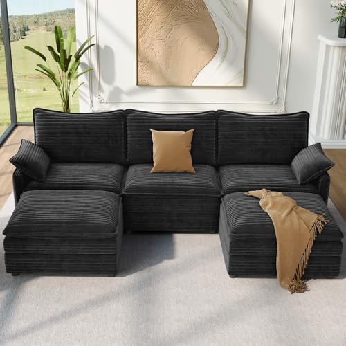 Vesgantti 101" V-Shaped Cloud Sofa Sectional, 7 Seat Corner Couch, Black