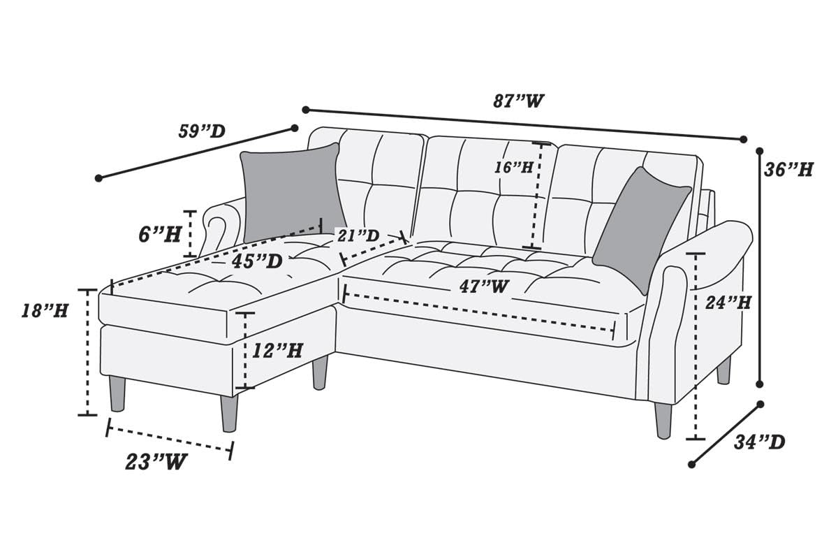 Tidyard Living Room Corner Sectional Sofa with Reversible Chaise, Dark Coffee Polyfiber Fabric, Tufted Back Cushions, Pillows Included, Rolled Armrests, Easy Assembly, 8? x 5?