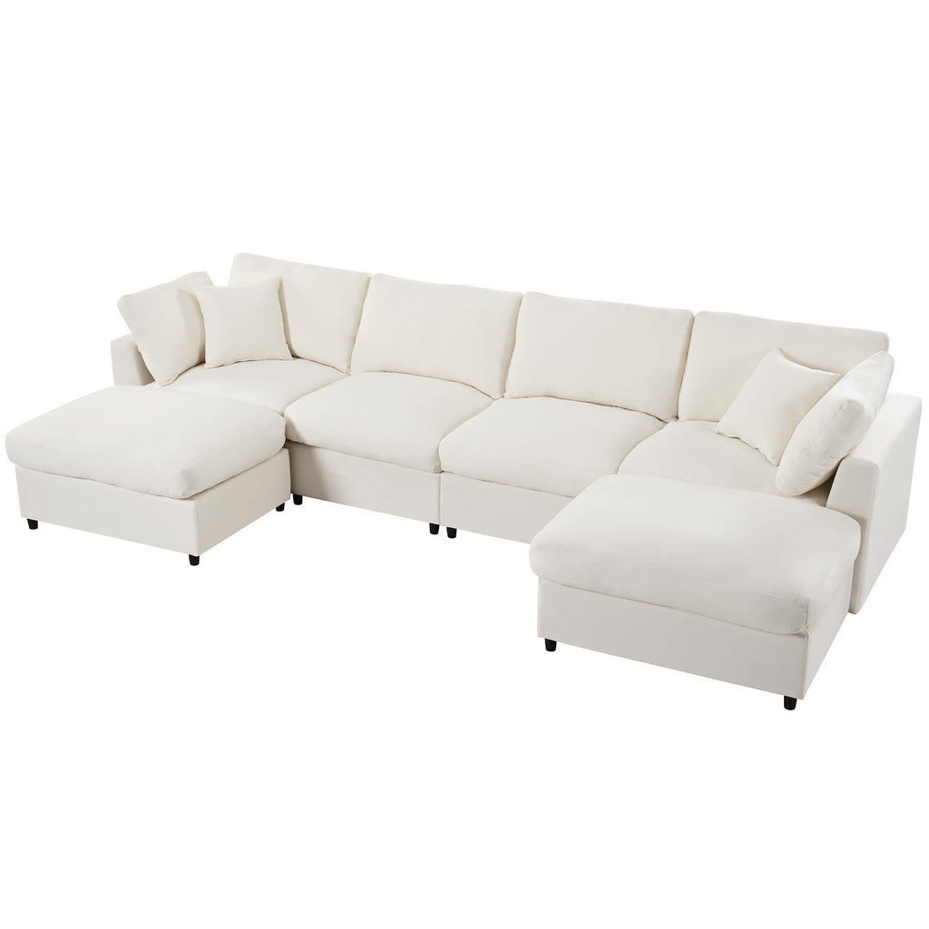128" U-Shaped Modular Sectional Sofa, Modern Cloud Couch with Solid Wood Frame, Oversized Chenille Fabric Sleeper Sofa Couches with 2 Ottoman Chaise & Washable Covers