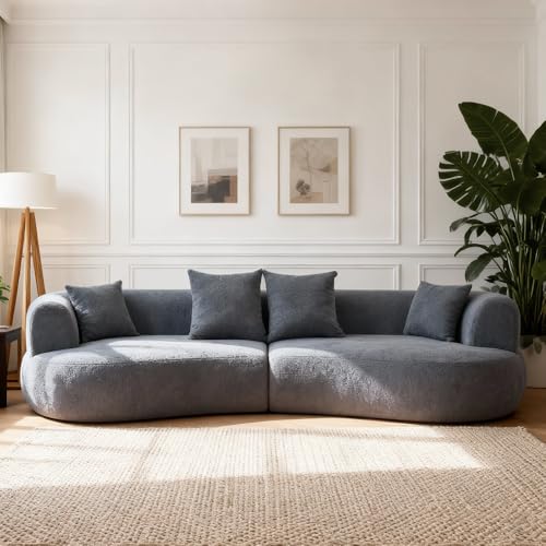 WILLIAMSPACE 132" Oversize Curved Sofa Couch for Living Room, Modern Luxury 2 Pieces Upholstered Cloud Sofa Curved Couch with Half Moon Design, Velvet 6 Seater Sofa for Apartment, No Assembly, Orange