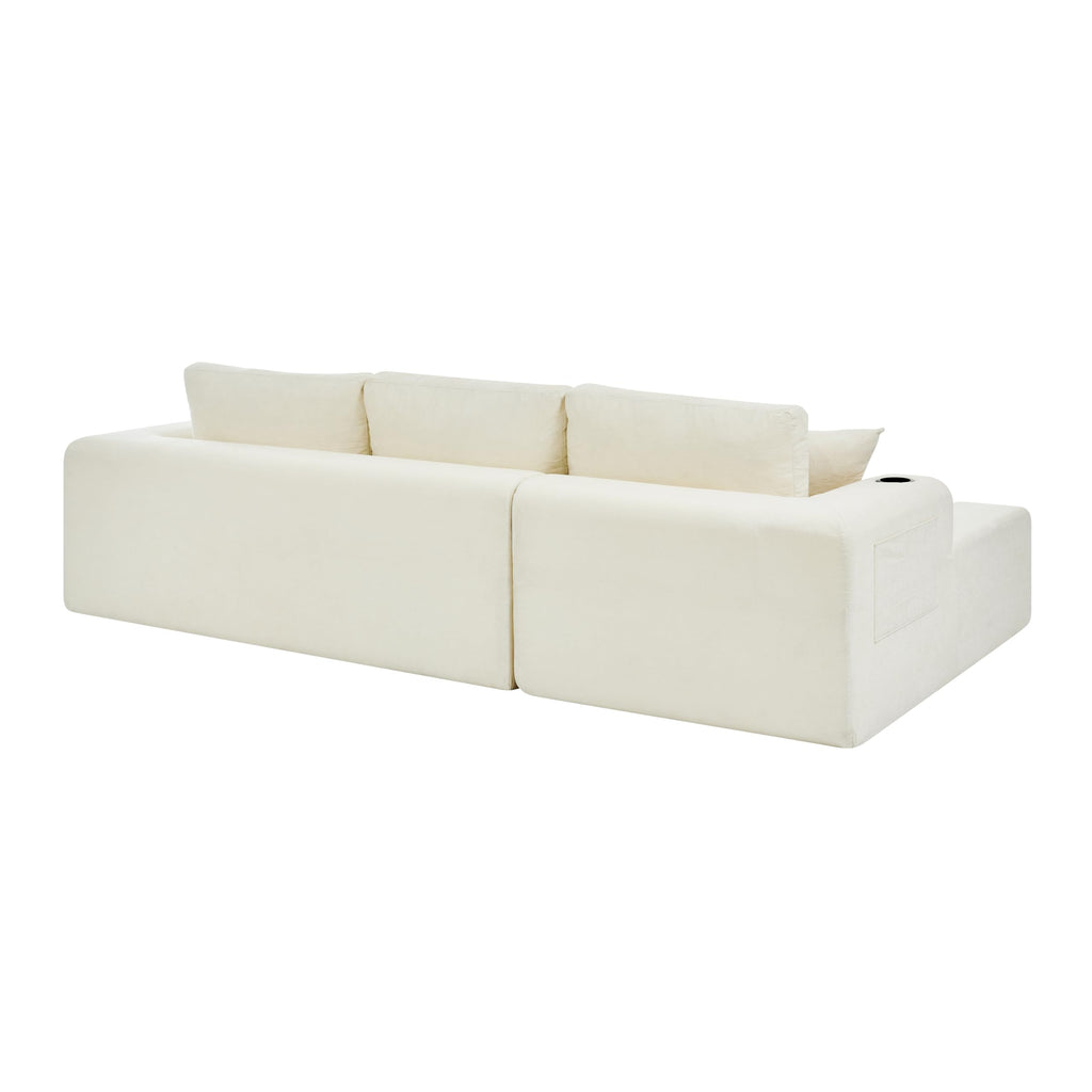 108" Oversized Cloud Boneless Sofa Couch with Chaise, Modern Tufted Chenille L Shaped Modular Sectional Sofa with Deep Seat, Comfy Corner Couch with Cupholders and Storage, No Assembly Required