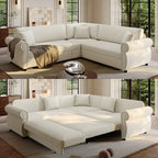 118" Sleeper Sofa Bed, Sectional Couches for Living Room/Apartment, Chenille L Shaped Couch with Pull Out Couch Bed, Convertible Sectional Sofa with Rolled Arm & Nailhead Trim, Green