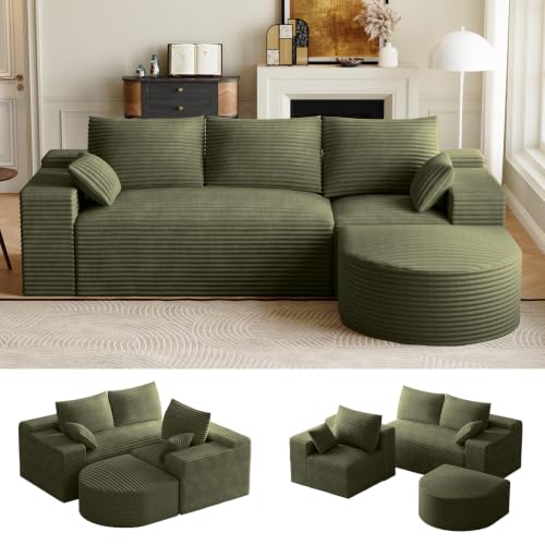 107" U-Shaped Modular Boneless Sectional Sofa with Curved 2 Ottomans, Camel