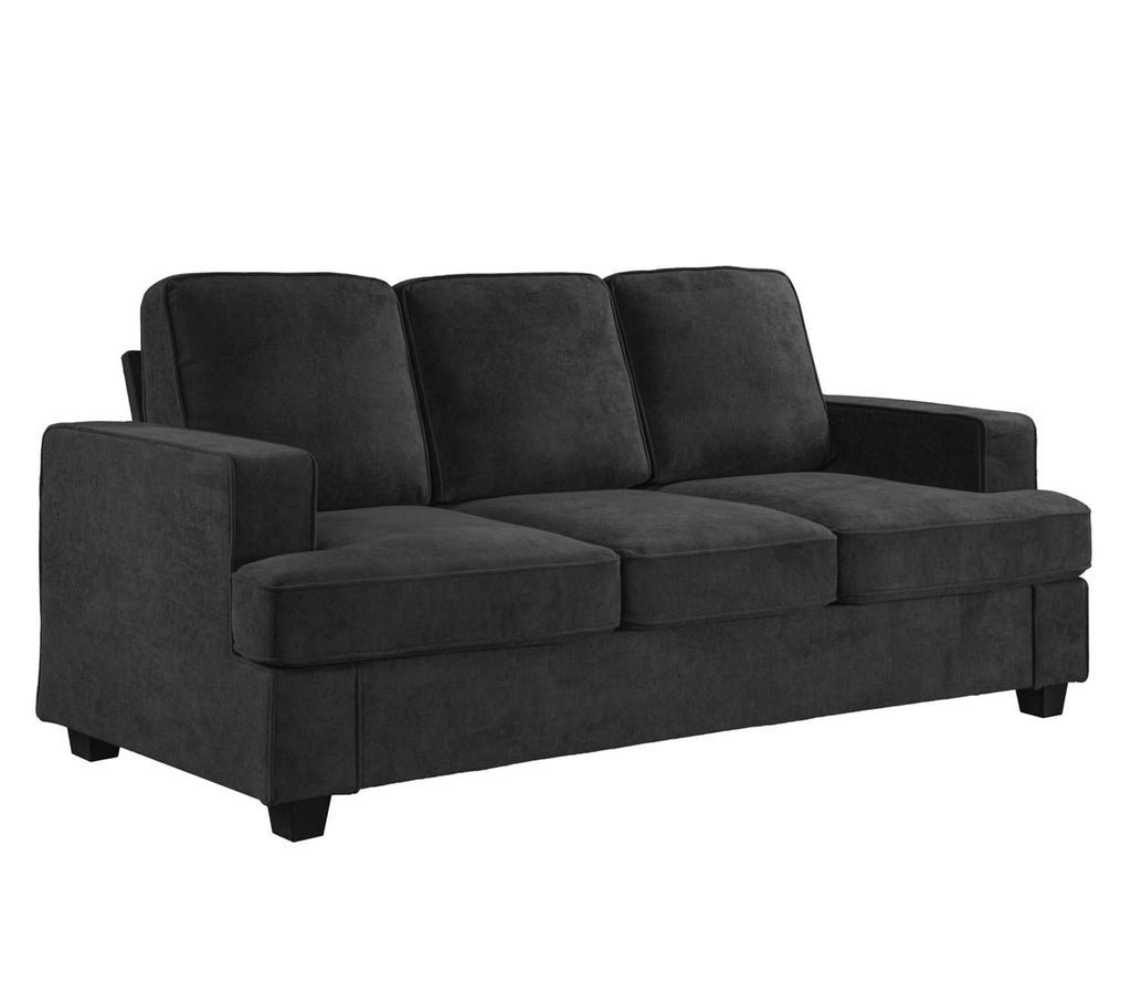 Velvet Sofa, Comfortable 3 Seater Couch with Deep Seating and High Density Foam, Loose Back Cushions, Wide Arms, Livingfor Home, Apartment, Office, Black