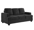 Velvet Sofa, Comfortable 3 Seater Couch with Deep Seating and High Density Foam, Loose Back Cushions, Wide Arms, Livingfor Home, Apartment, Office, Black