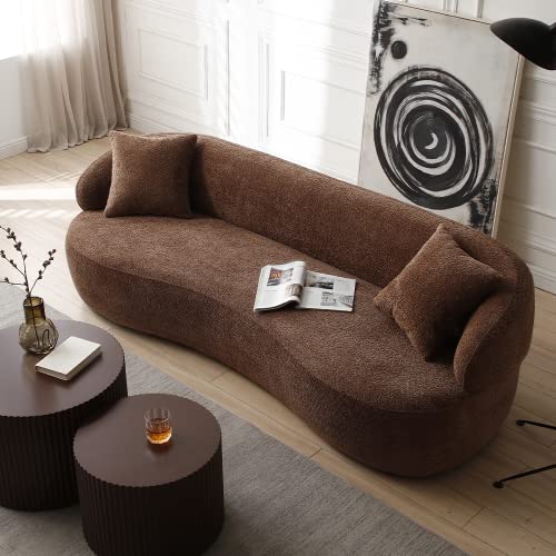 WILLIAMSPACE 93.6" Curved Sofa, Modern Upholstered Boucle Curved Couch with 3 Throw Pillows, 3-Seat Sofa Couch for Living Room, Apartment (Beige)