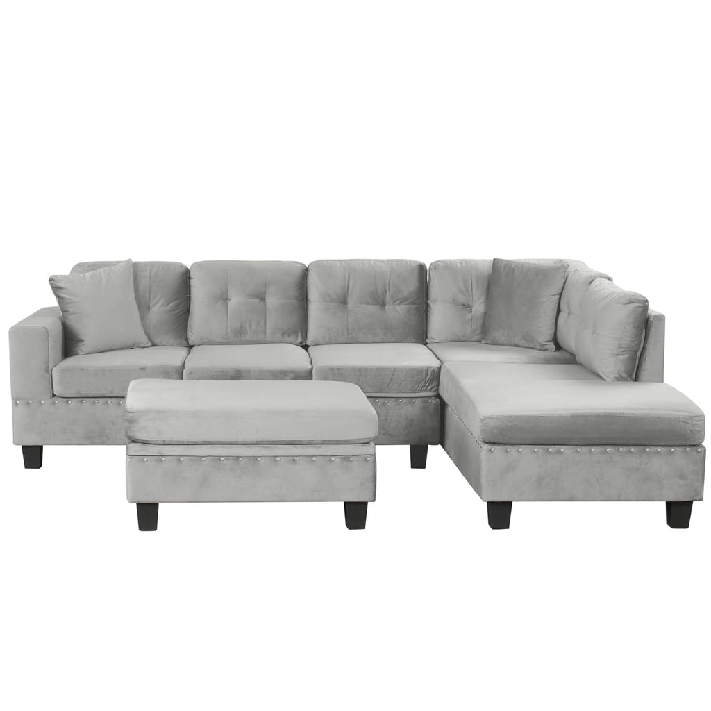 105" Modern Sectional Sofa with Storage Ottoman Gray Design Living Room Cozy Comfort