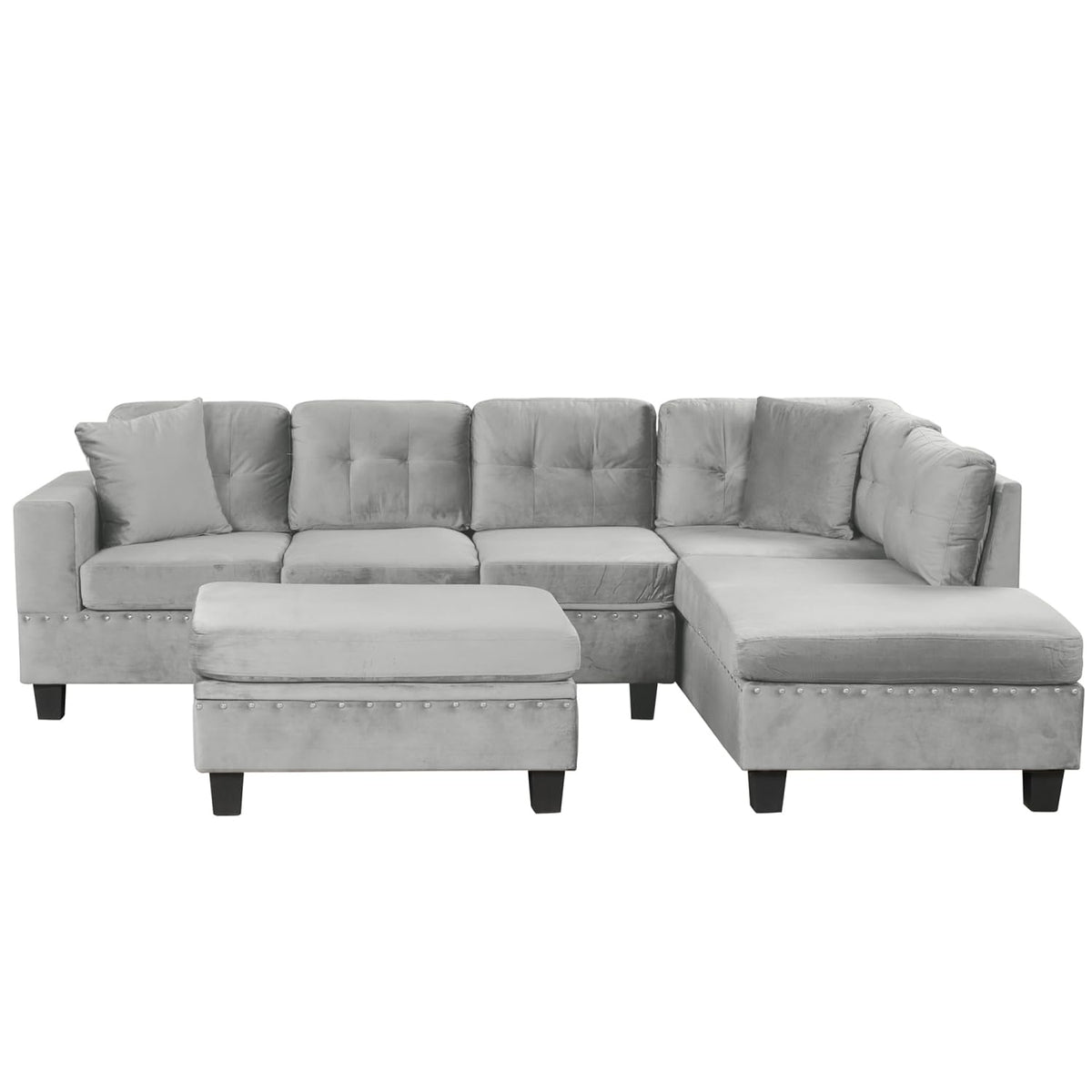 105" Modern Sectional Sofa with Storage Ottoman Gray Design Living Room Cozy Comfort