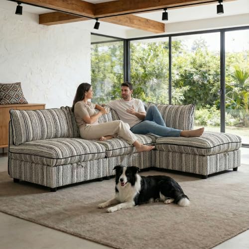 125" Oversized Modular Sectional Sofa with Storage,Convertible L/U-Shaped Chenille Cloud Couch with Reversible Chaise, 8 Seater Storage Sectional Sofa for Living Room