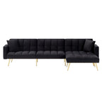 107in Sectional Sleeper Sofa with Split Back, Velvet, Golden Metal Legs, 5 Adjustable Positions, 2 Toss Pillows