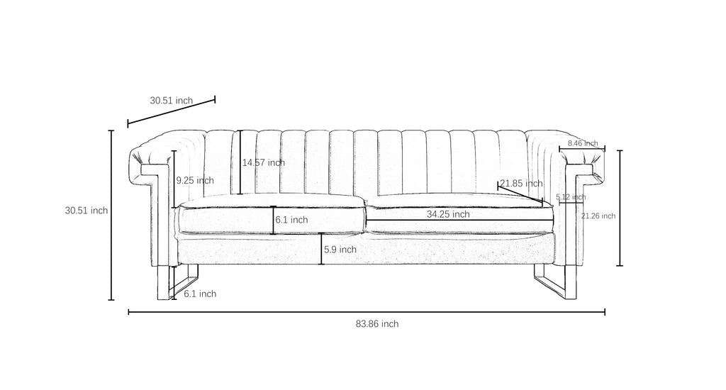 Tomkate 84" Velvet Chesterfield Sofa, Modern 3-Seat Couch with Gold Legs