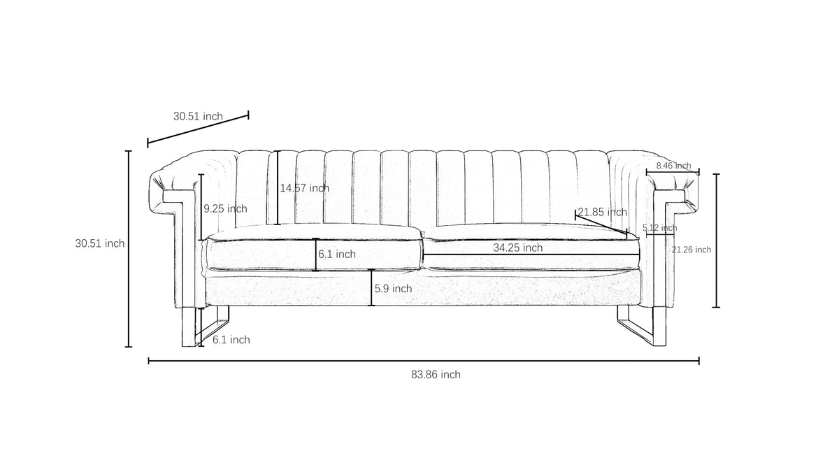 Tomkate 84" Velvet Chesterfield Sofa, Modern 3-Seat Couch with Gold Legs