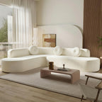 128" Cream White Chenille Upholstered Oversized Cloud Couch with Chaise for Living Room, Curved Corner Design, High-Density Foam, Deep Seating, No Assembly