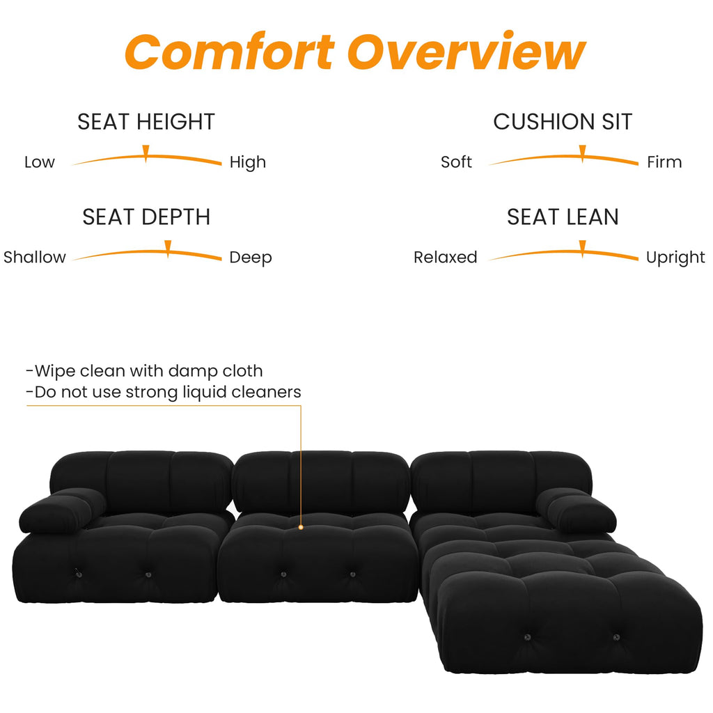 WJShome Modular Sectional Sofa, 103.95 inch Convertible Sofa Couch,Velvet 4 Seater Minimalist Couch for Living Room, Modern Large Free Combination Living Furniture Sets,Beige (Black, 4 Seater)