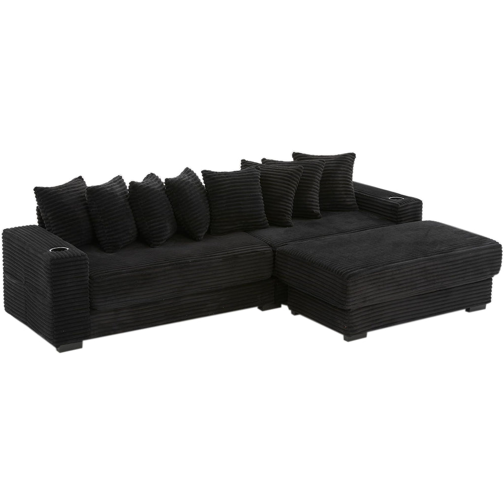 110.75'' Sleeper Sofa Bed King, Corduroy Modular Sectional Sofa, Black