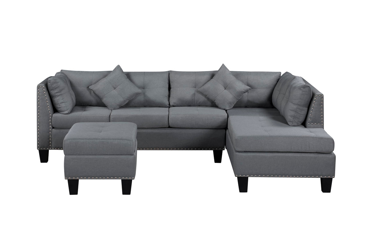 104.5" Upholstered Sofa,Chaise Ottoman, Gray