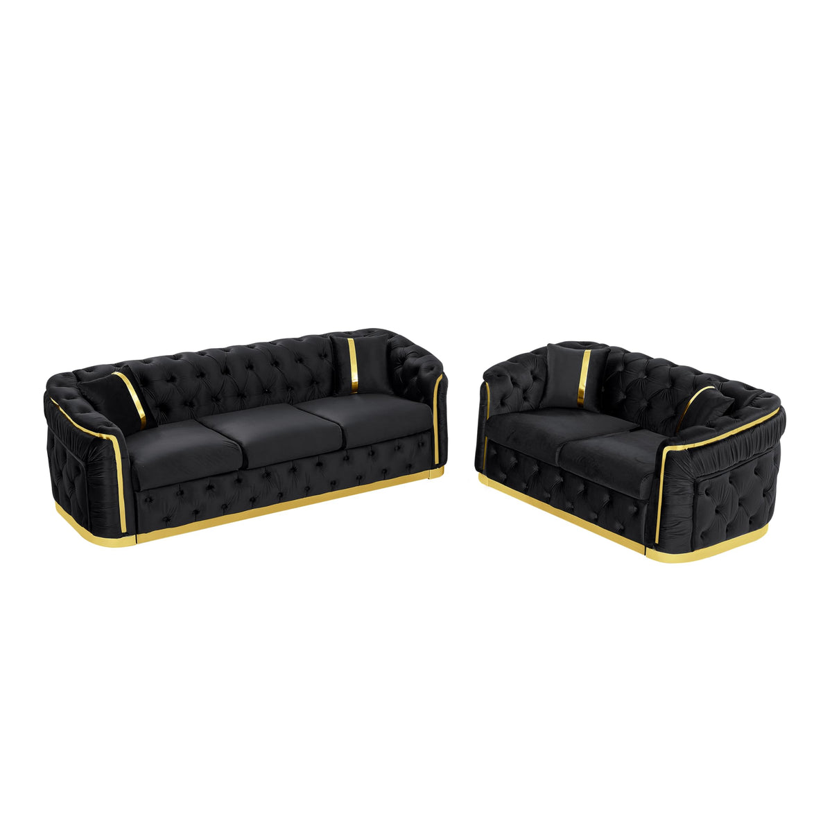 Velvet Chesterfield Sofa Set, 3-Seater and Loveseat