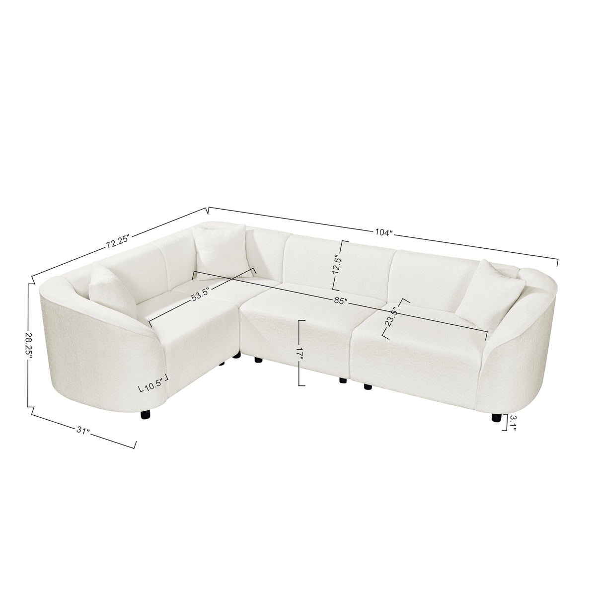 Tidyard 10? L-Shaped Curved Modern Sofa in Beige - Plush 4-Seater with Sculptural Design & Soft Bouclé Fabric for Large Living Rooms
