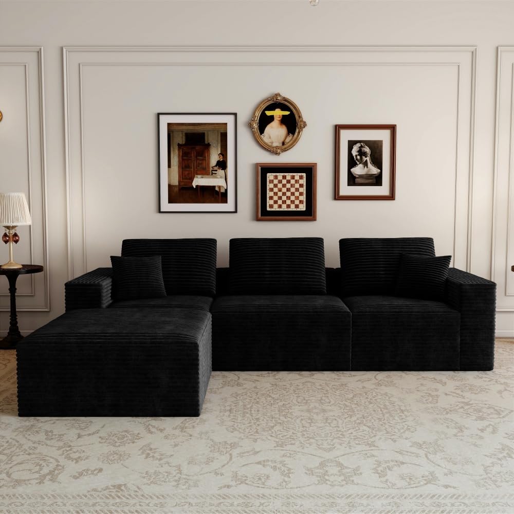 106.30 * 106.30" Modular sectional Sofa seat,Upholstered Compressed Couch for Living Room,Bedroom,Apartment,No Assembly Required,5 PC Free Combination (Black -)