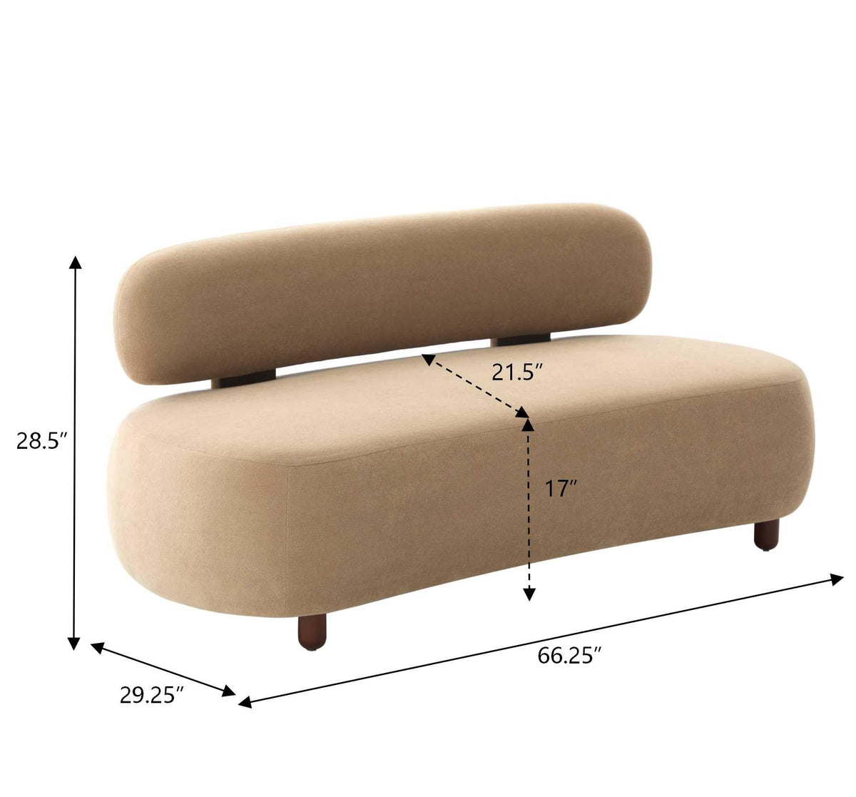 WILLIAMSPACE 66" Modern Velvet Curved Sofa Couch for Living Room, Nomad