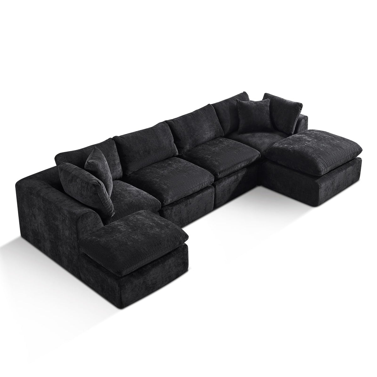 110" Beige Boneless Sectional Couch with Ottoman