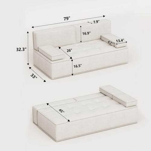79”Compact Sofa - Modern Fabric Dual-Seat Convertible Sofa Bed