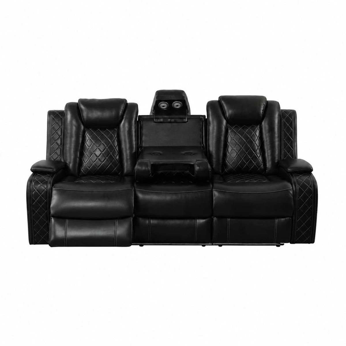 Three people Power Recliner Sofa Breathing Leather with USB Ports,LED Black