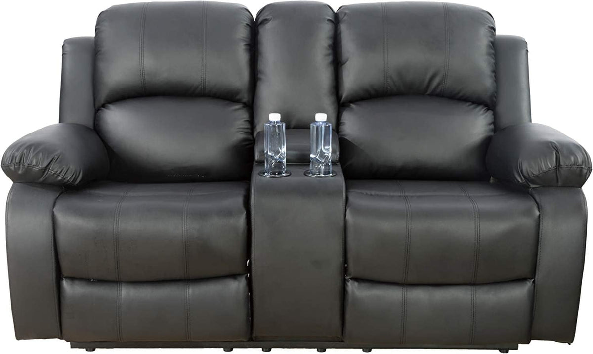 Bonded Leather Living Room Furniture Set Reclining Sofa Set Loveseat Furniture Sets in Living Room Sofa Recliners (3 Pieces, Blue Microfiber)