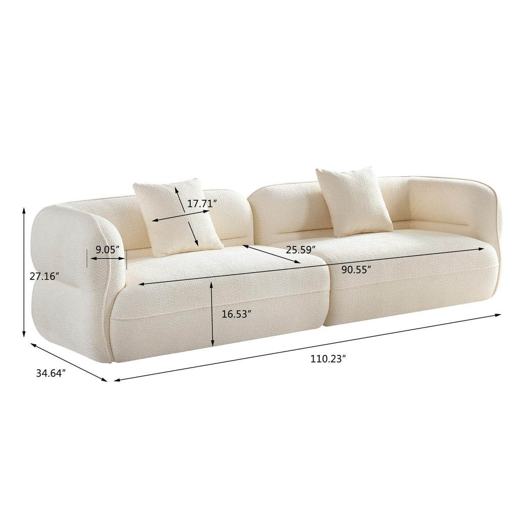 110" Modern Curved Sofa, 3-Seater Comfy Boucle Sofa Couch, Luxury Comfortable Sofas, Modular Sectional Couches for Living Room Home Office Apartment (Beige)