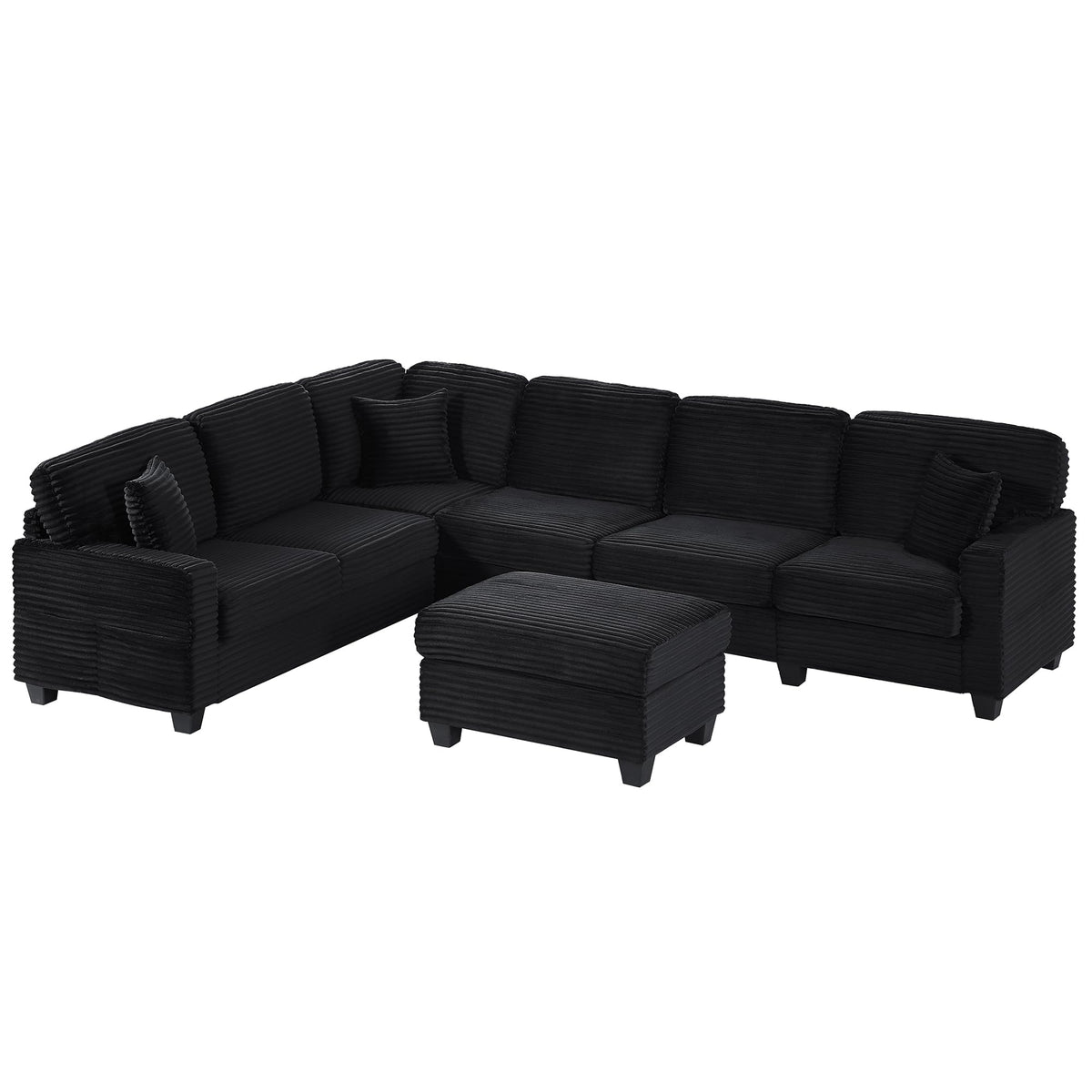 125.2" Sectional Sofa U-Shaped Upholstered Sofa L-Shaped Couch with a Movable Ottoman and Side Storage Pockets for Living Room, Black