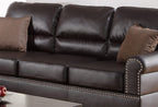 Tidyard Faux Leather 2-Piece Sofa Set with Loveseat, Contemporary Plush Couch for Living Room, Espresso Double Barrel Design, Includes Pillows