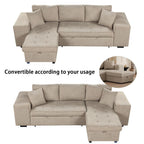 104.5 Inch Modern L-Shaped Reversible Sectional Sofa with Storage Chaise Lounge and Sleeper Bed Function for Living Room (Cream + Chenille + 3 Seat + Foam)