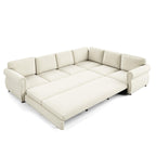 118'' Sectional Sleeper Sofa Bed King Size, Oversized Pull Out Couch, Chenille 6-Seater L-Shape Convertible Sofa with Nailhead Trim, Modern Upholstered Living Room Couches for Apartment, Beige