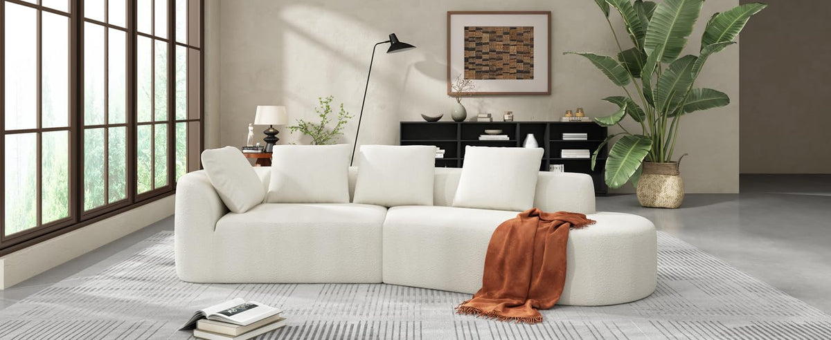 116" Curved Sectional Sofa with High Density Fully Compressed Sponge and Chaise Lounge, Pearl Upholstery, 2 Set, Fully Assembled Right Hand Facing, Perfect for Living Room, Lounge