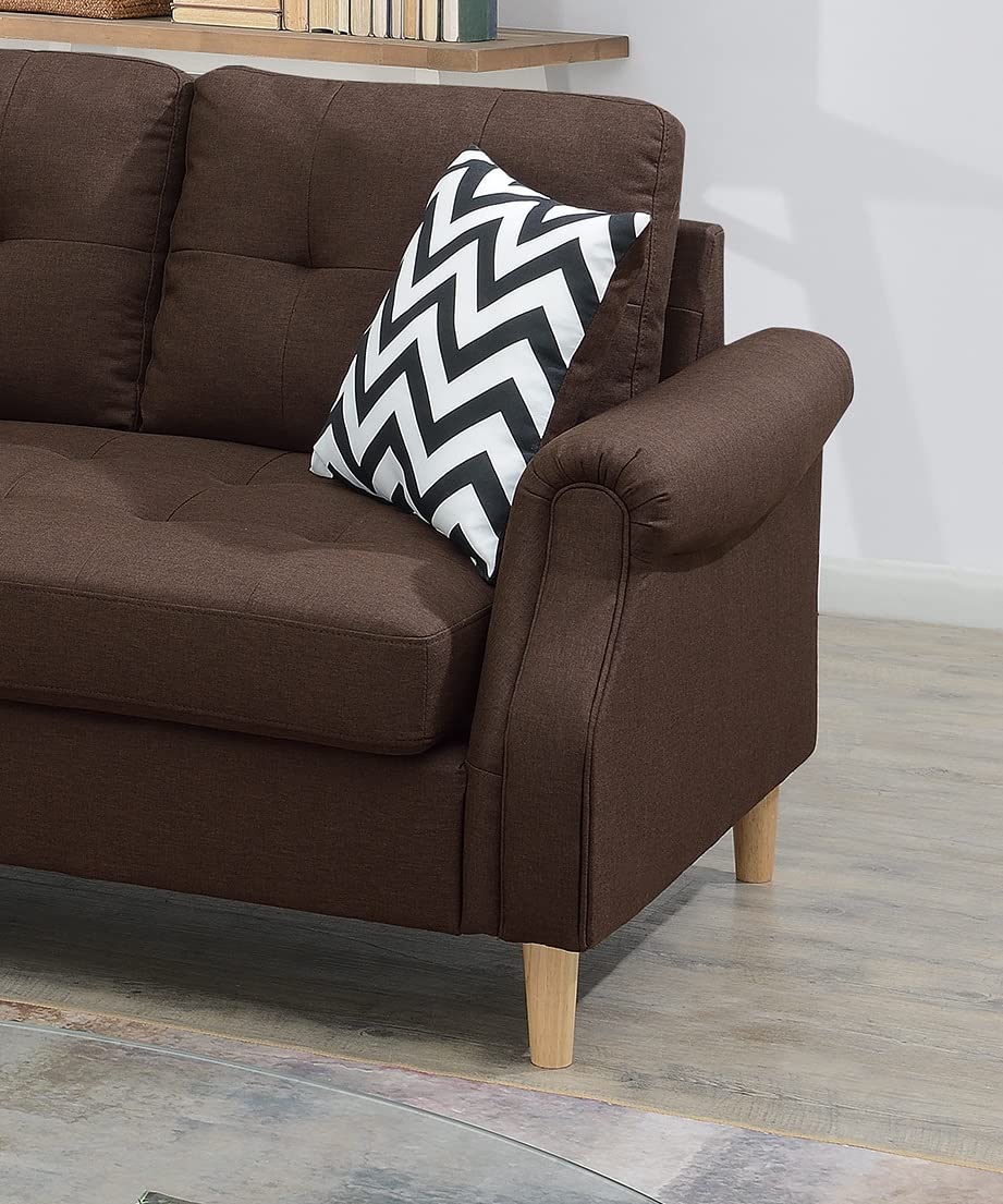 Tidyard Living Room Corner Sectional Sofa with Reversible Chaise, Dark Coffee Polyfiber Fabric, Tufted Back Cushions, Pillows Included, Rolled Armrests, Easy Assembly, 8? x 5?