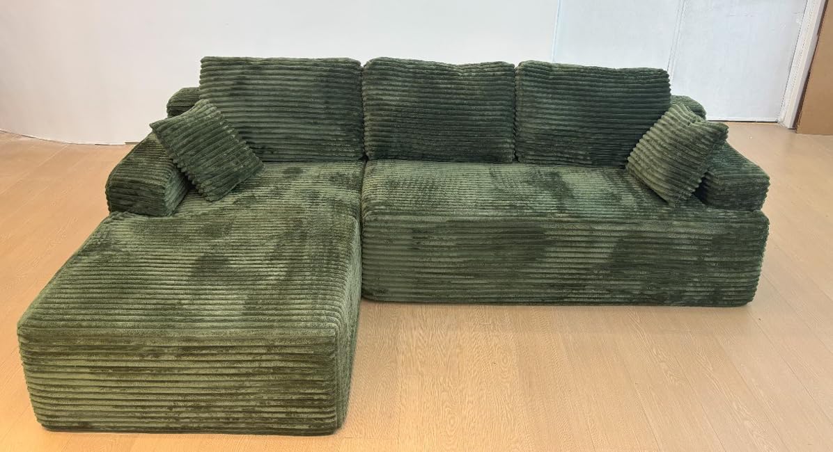 104-inch L-Shaped Foam Sofa Set with Corduroy Fabric and Fabric Pouches