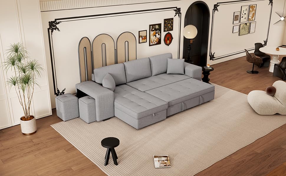 104.5" Sleeper Sectional Sofa Bed, L-Shaped Pull Out Couch