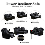 A Ainehome Power Leather Recliner Sofa Set with LED Lights, Recliner Sofa Sectional Couches for Living Room, Reclining Sofa, loveseat, Chair with USB Port/Storage Console/Cup Holder(black,3-piece set)