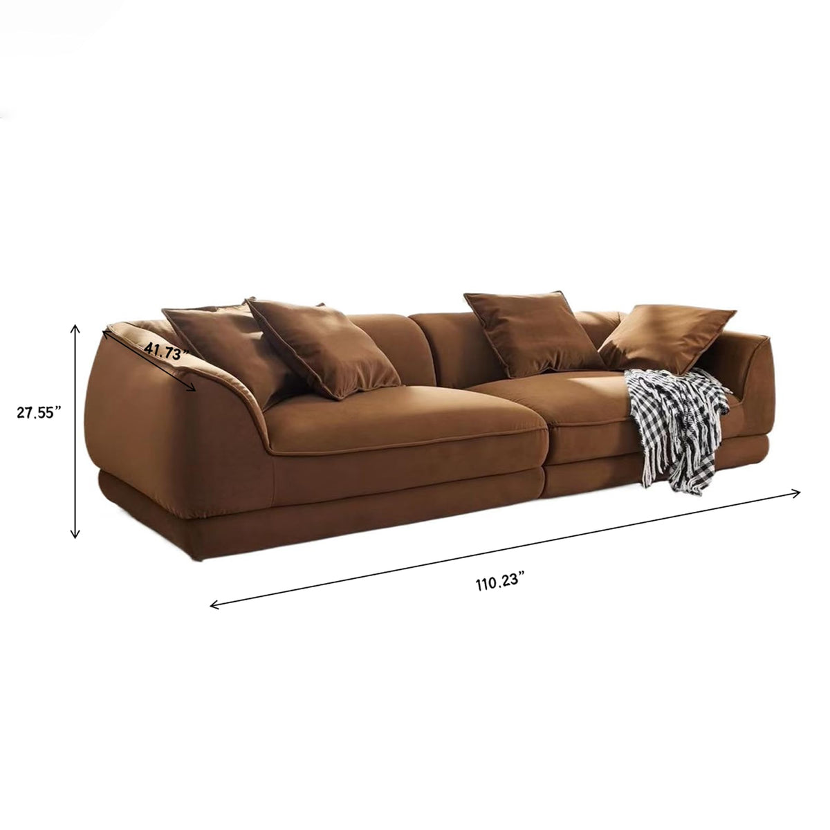 110" Modern Velvet Sofa, Cloud Modular Sectional Couch, Minimalist Deep Seat Upholstery Sofas, Oversized 3-Seater Luxury Memory Foam Fluffy Couches for Living Room Bedroom Home Office Apartment, Camel